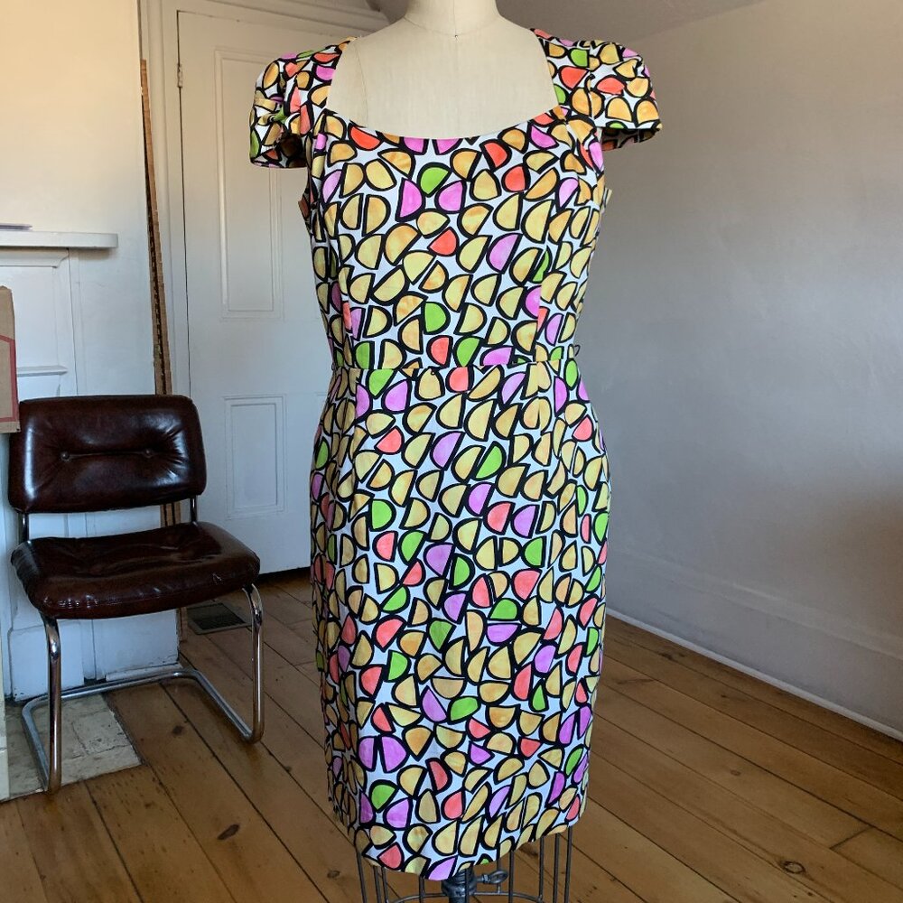David Meister Colorful Abstract Print Cotton Pencil Dress - Sz 12